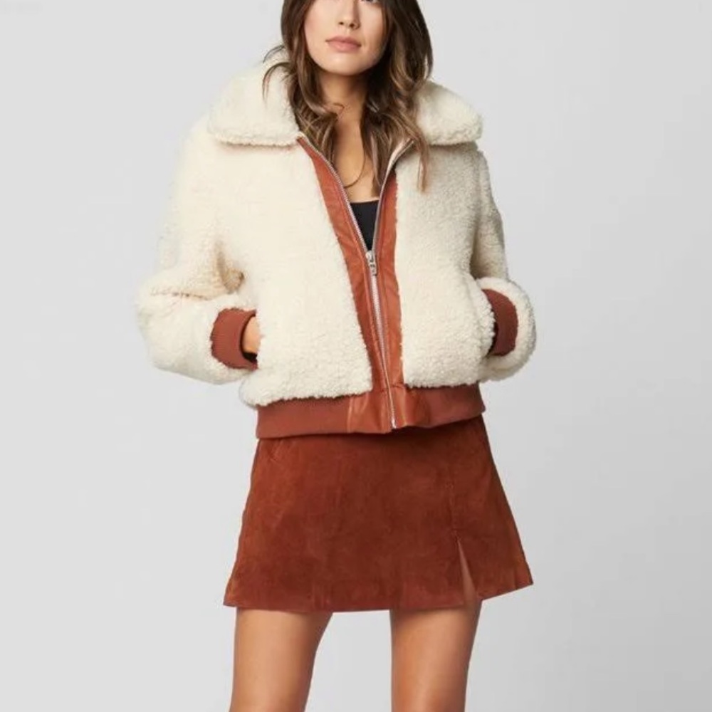 Blank NYC Faux Shearling Crop Jacket Small Marshmellow Brown